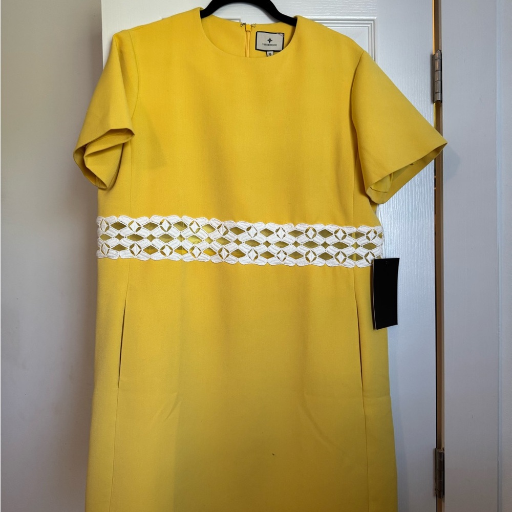 Tuckernuck Yellow Short Sleeve Dress with Lace Detail - Size XL